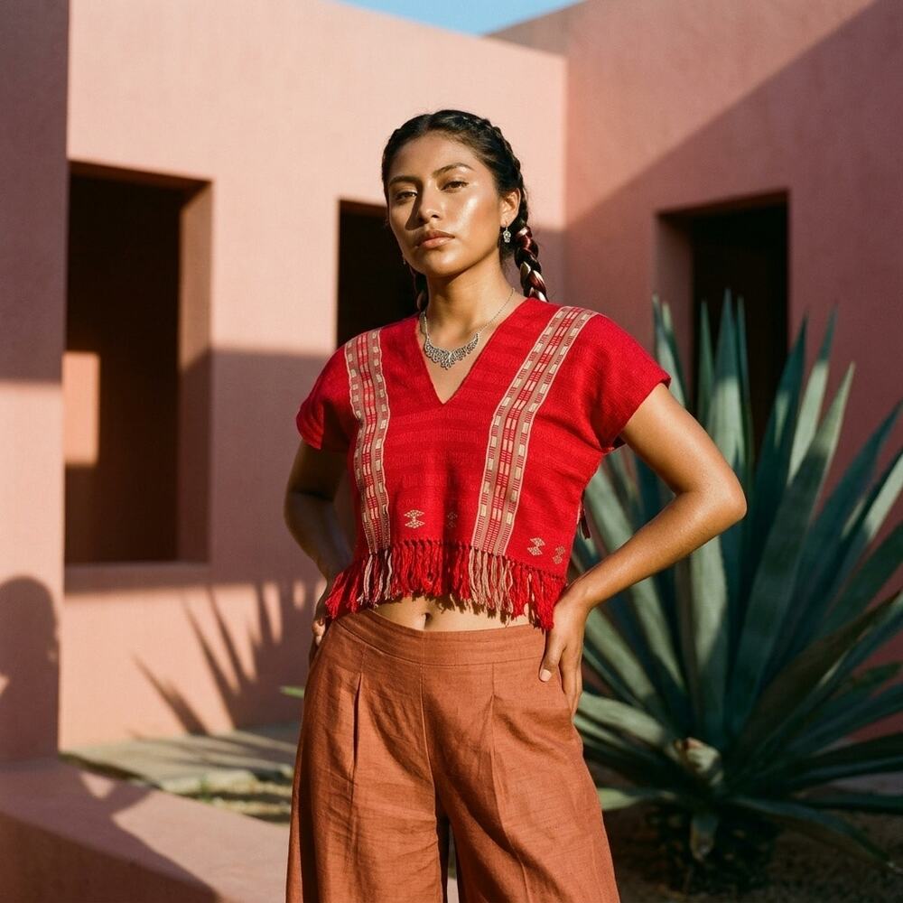 Traditional Mexican Huipil Blouse – Hand woven Top S M L crop hand woven Vneck